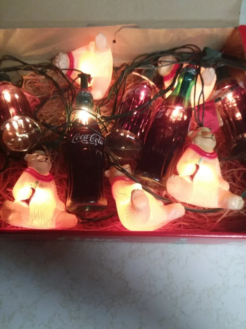 Vintage 1993 Coca Cola String Lights Polar Bears Bottles 14 Foot Strand Works